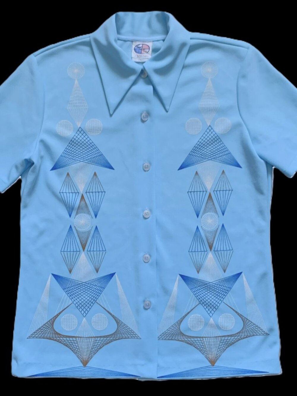 1970 Abstract Retro Bowling Geo Art Printed Poly Knit Panama Shirt *Unisex (38) - Picture 1 of 10